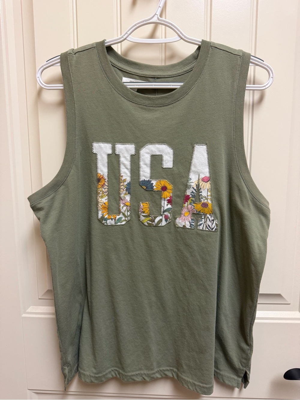 Maurices Olive Green USA Floral Muscle Tee